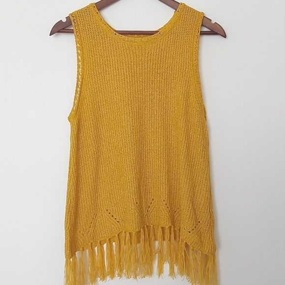 Anthropologie Pepin Knit Tank with Fringe Mustard Yellow Size Medium - Picture 2 of 7